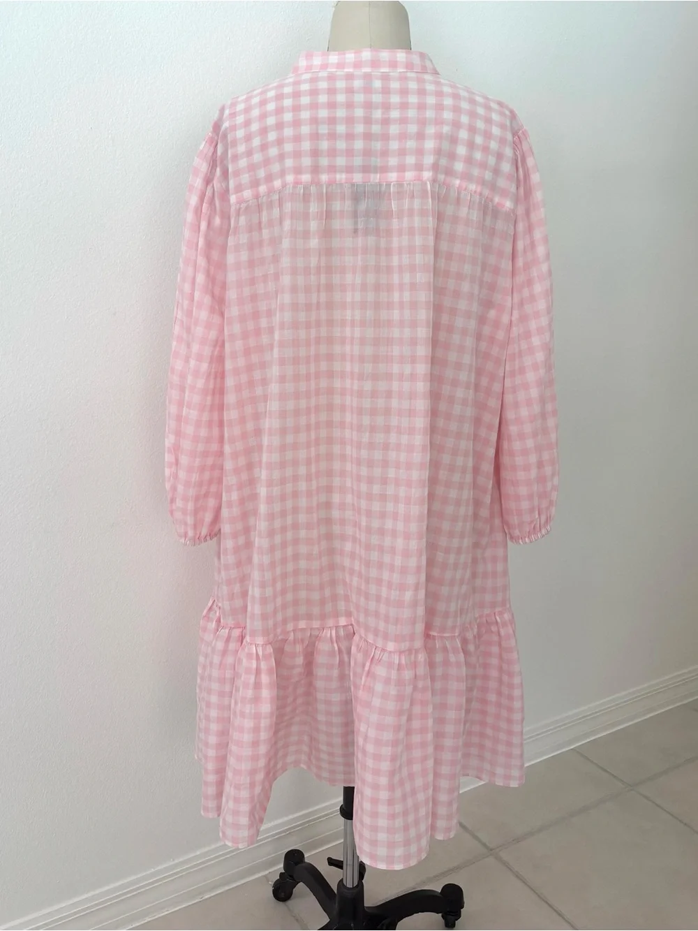 J.Crew Gingham Tie-Neck Ruffle Tiered Mini Dress NWT Pink & White XXL